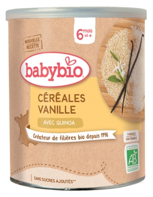 [4100286] Babybio каш 220гр цагаан будаа+ванила+киноа үр